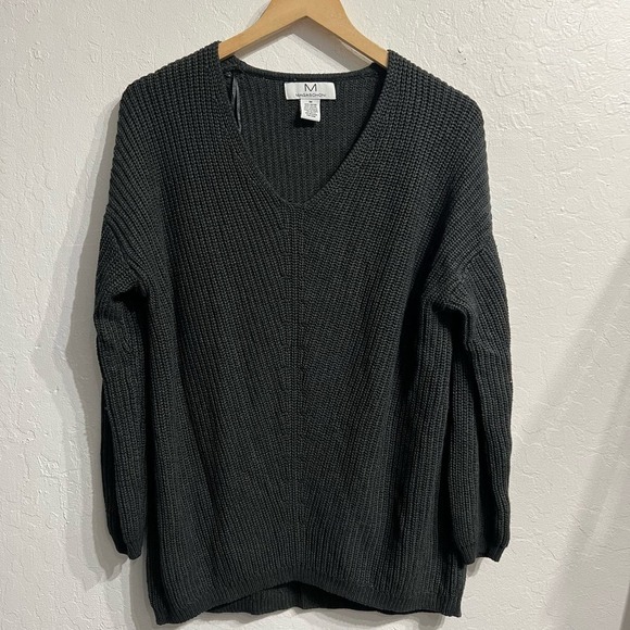 Magaschoni Knit V Neck Sweater Cashmere Tunic Medium Charcoal Gray Basic Blend - Picture 1 of 3